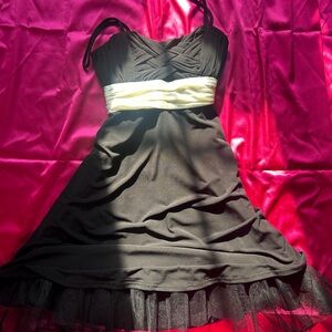 City Triangles Black Strapless Dress with Cream Waistband